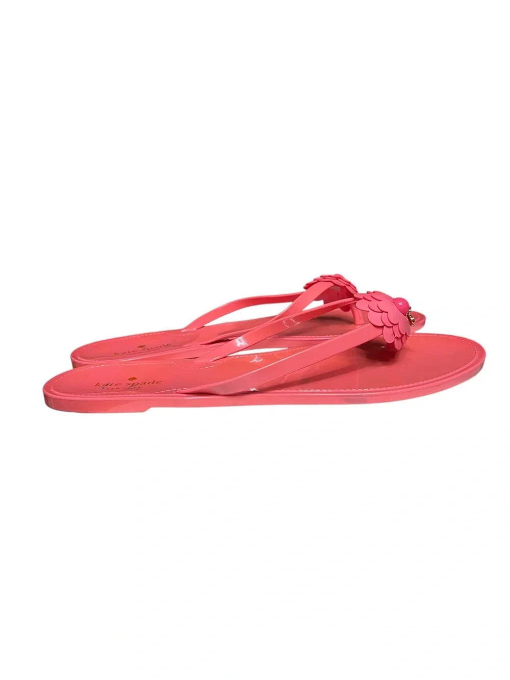 🌻Kate Spade Jessa Jelly Sandals Pink Slip On Flower Flat Sandals Size 10 {Flaw}